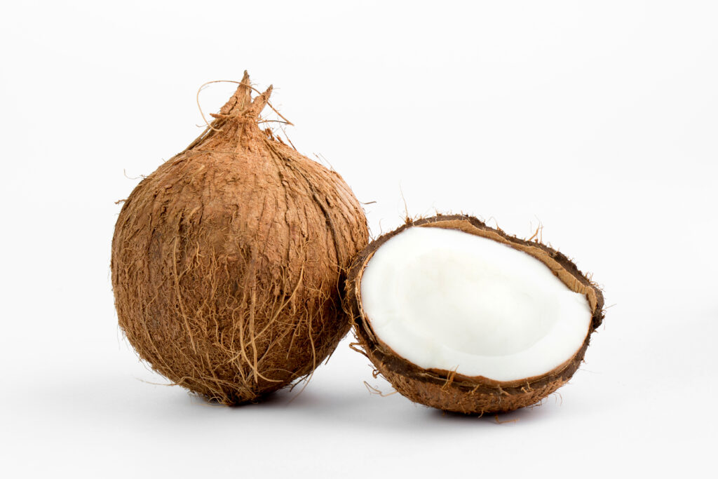 Home fresh coconut mellow delicious perfect cut isolated white